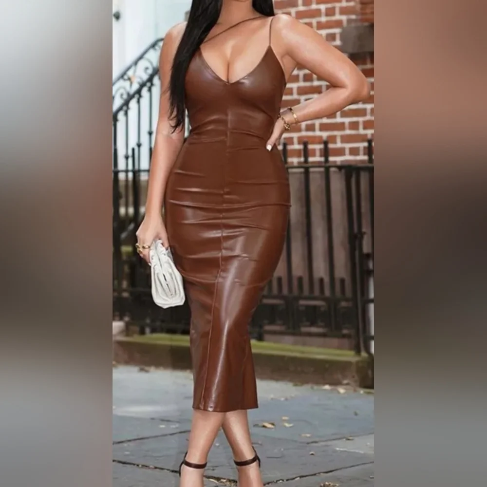 Dresses | Brown Faux Leather Dress | Poshmark